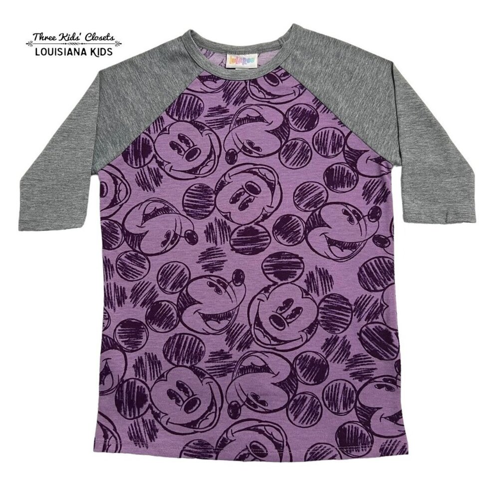 LulaRoe Sz 6 Purple Disney Mickey Mouse Raglan Shirt